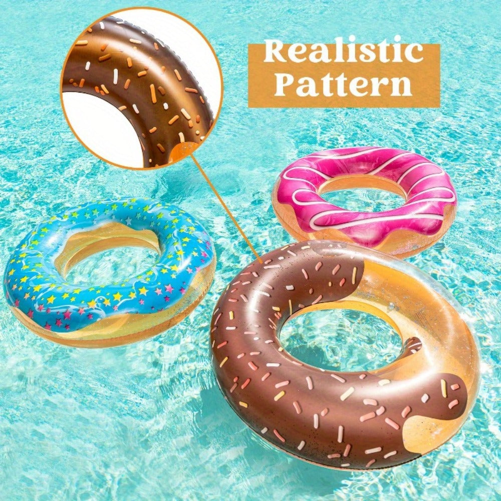 Glitter Donut Pool Float 3 Pack 32.5 Inch Inflatable Swim Ring Set – Strawberry Chocolate Mint Pool Tubes for Summer Pool Party, Birthday Decoration, Kids Teens & Adults