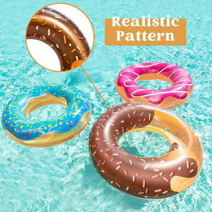 Glitter Donut Pool Float 3 Pack 32.5 Inch Inflatable Swim Ring Set – Strawberry Chocolate Mint Pool Tubes for Summer Pool Party, Birthday Decoration, Kids Teens & Adults