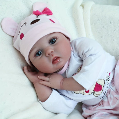 Cloth Body Reborn Baby Doll 22 Inch Soft Vinyl Limbs Sleeping Princess Newborn Girl with Cute Outfit Pacifier Bottle Birth Certificate – Huggable Lifelike Baby Doll Gift for Girls Boys Birthday Christmas