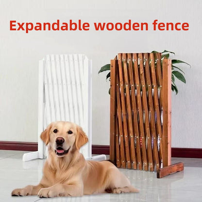 Dog Gate Folding Wooden - Thickened Natural Wood Grain Pet Barrier for Stairs Doorway & Home Entrance, Expandable Mesh Fence for Dogs & Puppies, 27.56 & 35.43 Inch Height Options in Carbonized & White