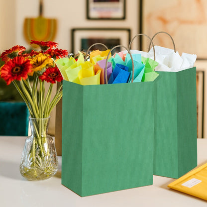 Kraft Paper Gift Bags 100 Pack with Handles | 4.25x2.85x7.85 Inch Small Shopping Bags for Retail, Wedding, Birthday, Party Favor, Coffee, Boutique | Brown, Black, White | Bulk Gift Wrap Bags