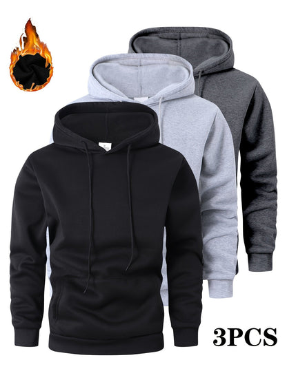 Men's Solid Color Hoodie - Long Sleeve Relaxed Fit