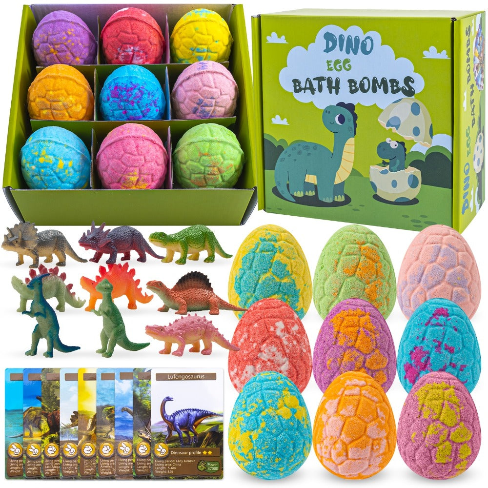 Dinosaur Egg Bath Bombs with Surprise Inside 9 Pack - Kids Fizzy Bath Balls with Hidden Dinosaur Toy, Bubble Gum Scent, Fun Educational Birthday Christmas Easter Gift for Boys Girls Ages 3+