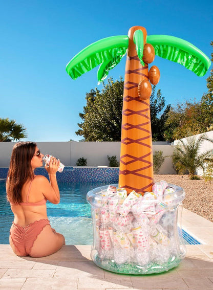 5FT Inflatable Palm Tree Drink Cooler – Tropical Beverage Ice Bucket for Luau Hawaiian Pool Party Decorations | Beach Theme Birthday & Summer Outdoor Party Supplies, Indoor & Outdoor Use