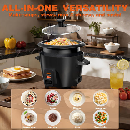 Rice Cooker Small Mini 3-Cup Uncooked 6-Cup Cooked – 1.5Qt Electric Rice Pot with Auto Keep Warm, One-Touch Operation, Oatmeal Cooker & Soup Maker for Individuals & Small Families, Black
