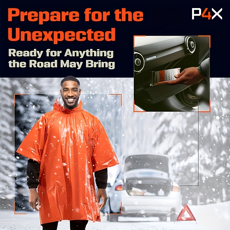 Emergency Mylar Survival Blanket Poncho 6-Pack | Waterproof Windproof Thermal Foil Space Blanket with Hood | Retains 90% Body Heat | Portable Outdoor Camping Hiking Gear Kit for Adults