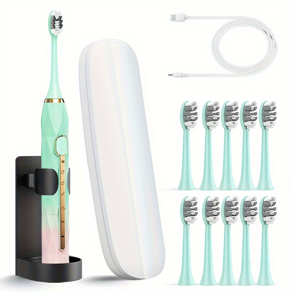 Sonic Electric Toothbrush IPX8 Waterproof USB Rechargeable with 10 Replacement Heads, Intelligent Timer, Travel Case & Charging Base – 5 Colors for Men & Women