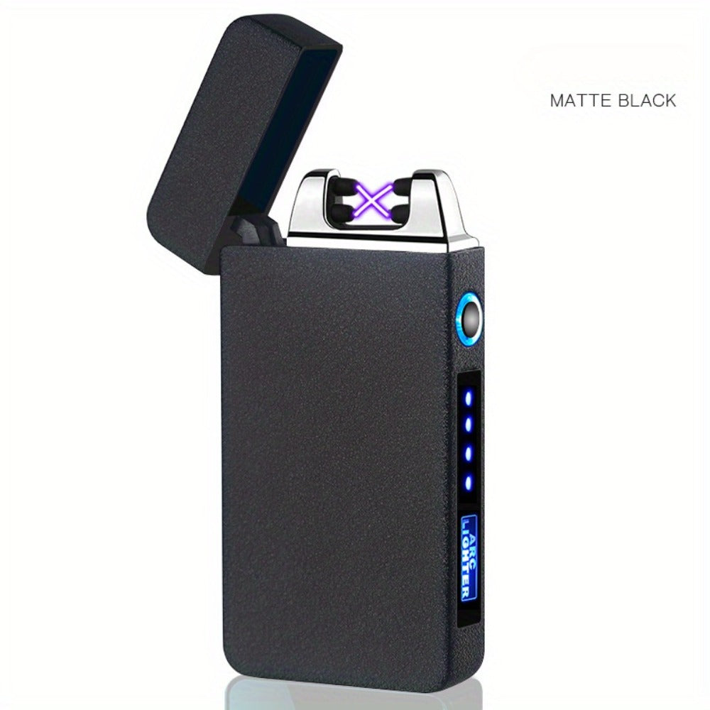 USB Electric Lighter Dual Arc Plasma – Windproof Flameless Rechargeable Lighter with LED Power Display, Touch Sensor, Metal Body, Ideal for Outdoor Camping Candles Holiday Gift (No Battery Required)