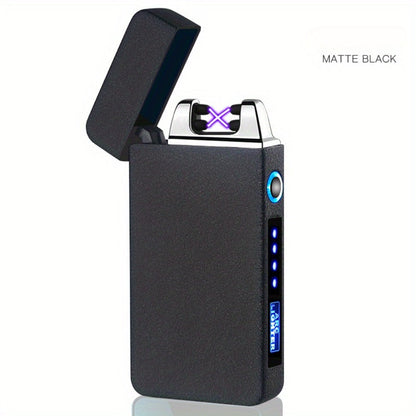 USB Electric Lighter Dual Arc Plasma – Windproof Flameless Rechargeable Lighter with LED Power Display, Touch Sensor, Metal Body, Ideal for Outdoor Camping Candles Holiday Gift (No Battery Required)