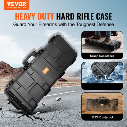 Hard Rifle Case 42 Inch with Wheels - Lockable TSA Approved Gun Case, 3-Layer Protective Foam, Crushproof Hard Shell for Two Rifles or Shotguns, Pressure Valve & Metal Hinges for Hunting & Travel