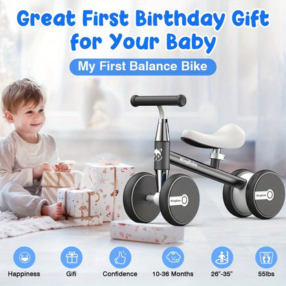 4 Wheel Balance Bike for Baby Toddlers 10-36 Months – Lightweight First Bike with Adjustable Seat, 90° Steering Limit & Silent Anti-Slip Tires | Best 1st Birthday Gift for Boys and Girls