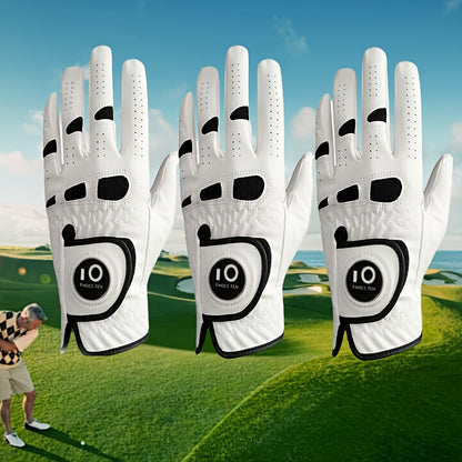 Men's Golf Glove Left Hand 3 Pack with Ball Marker – WeatherSof Soft Grip Cabretta-Style Golf Gloves for Men, Buckle Closure, All-Weather Performance, Sizes S to XXL (White)