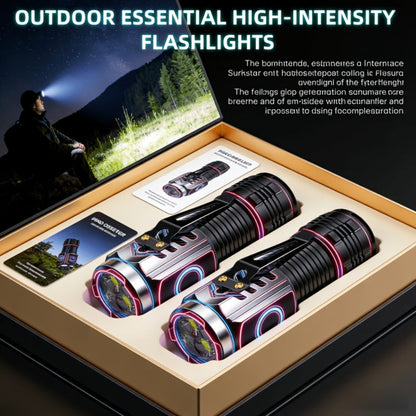 Handheld Flashlight 2 Pack Rechargeable LED | Ultra-Bright Multi-Mode Working Lamp Long Distance | ABS Portable Torch for Camping Hiking Emergency Home Outdoor Use