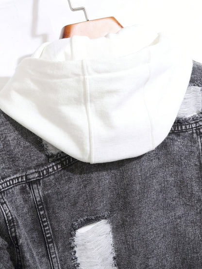 Men's Casual Street Style, with Ripped Details, Comfortable and Versatile, Suitable Casual Wear Trendy with Ripped Design, Made of Durable Snowflake Fabric