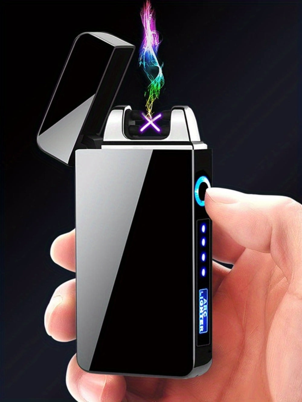 USB Electric Lighter Dual Arc Plasma – Windproof Flameless Rechargeable Lighter with LED Power Display, Touch Sensor, Metal Body, Ideal for Outdoor Camping Candles Holiday Gift (No Battery Required)