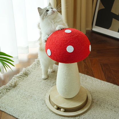 Cat Scratching Post Mushroom Sisal Board with Spinning Ball Track Interactive Toy for Cats and Kittens Stable Non-Slip Base Large
