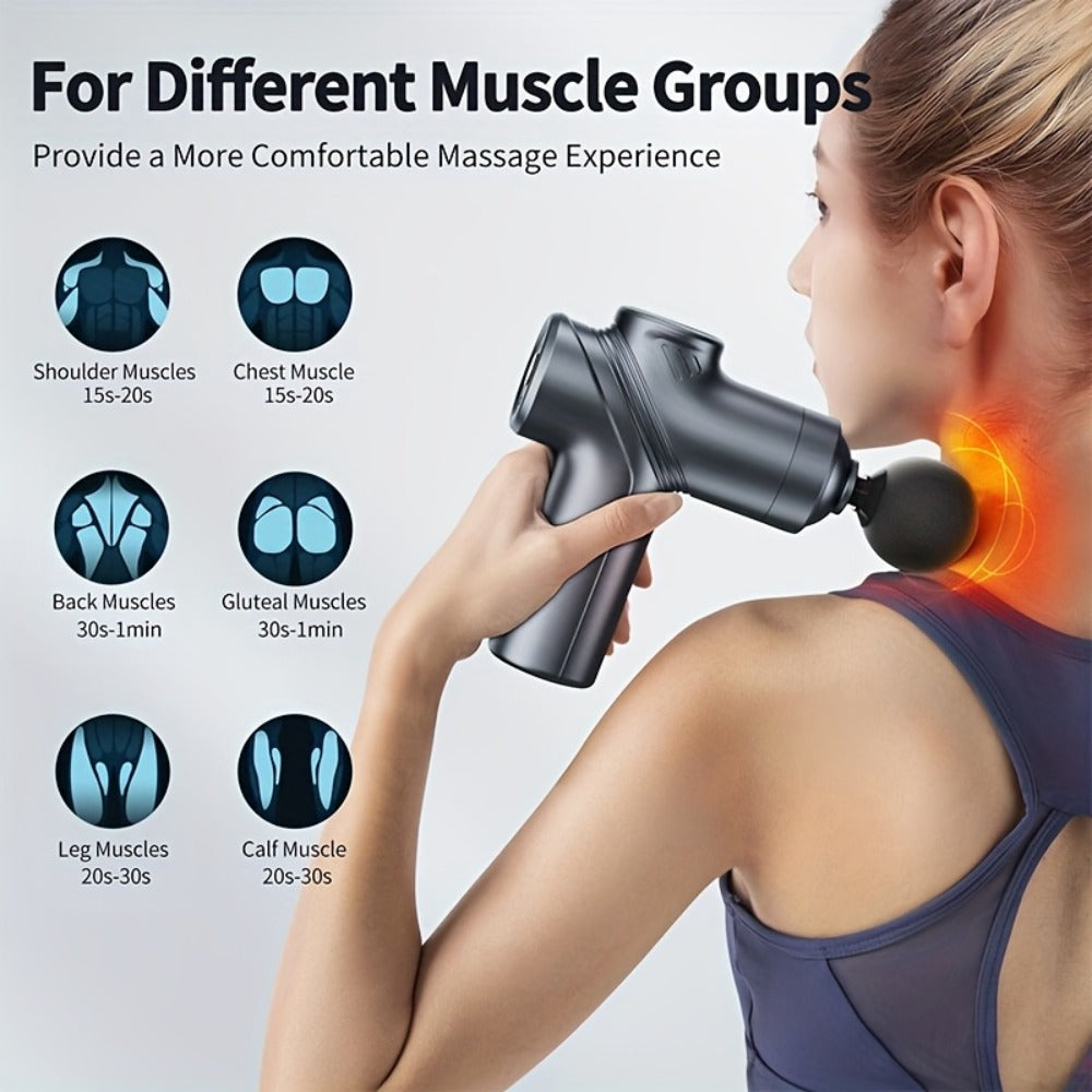 Massage Gun Deep Tissue Percussion Massager – Portable Handheld Electric Body Massager with 4/8 Heads & 6 Speed Settings for Muscle Relaxation & Post-Workout Recovery