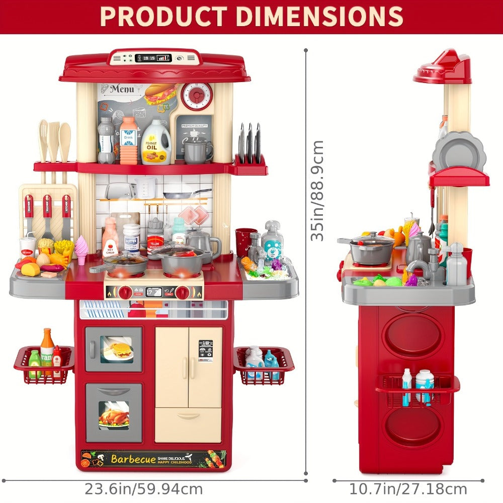 Play Kitchen Set with Lights Sounds & Spray – Toy Kitchen Playset with Oven Sink Fridge & Play Food for Kids Ages 3 4 5 6 7 8 – Imaginative Cooking Toy Holiday Gift