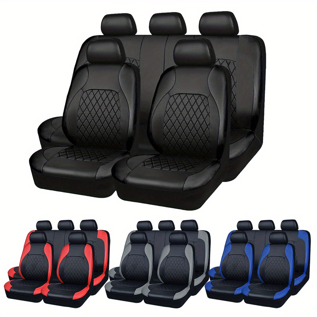 Deluxe All-Season Quilted PU Leather Car Seat Covers - Comfy Sponge-Padding, Universal Fit, christmas gifts
