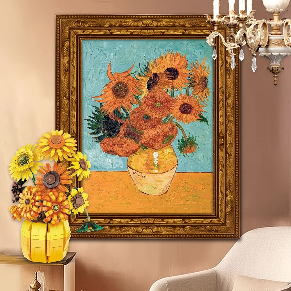 Sunflower Bouquet Building Blocks Set 1009 Pieces – Realistic Floral LEGO-Compatible Brick Kit for Adults & Teens, Home Decor Display, Mother's Day Valentine's Day Birthday Gift for Women