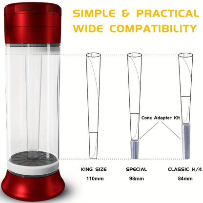 3-in-1 Herb Grinder with Cone Loader & Rolling Machine, Multifunctional Tobacco Grinder Blunt Joint Roller Filling Storage All-in-One with Cleaning Brush, Spice Grinder for Home Use, Black Red Blue