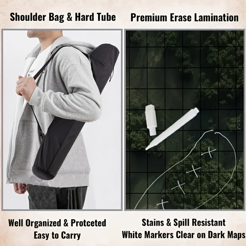 DnD Battle Map 3 Pack 24x36 Inch Dry Erase – Double-Sided 6 Terrain Grid Mats with Dice Accessories & Shoulder Bag, 1 Inch Grids for D&D 5e Pathfinder TRPG Tabletop RPG, Dungeon Master Gift