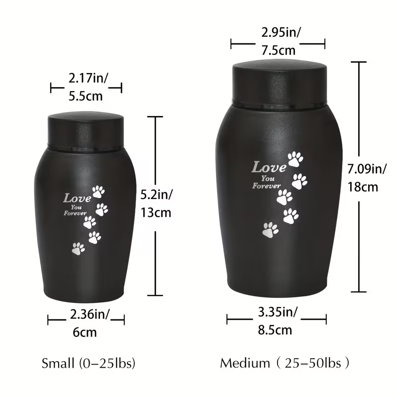 Pet Cremation Urn Stainless Steel Paw Print with Love You Forever Inscription, Secure Seal Large Ash Keepsake Box for Dogs Cats Up to 50lbs, Funeral Home Display Memorial Gift, Black Gray Blue