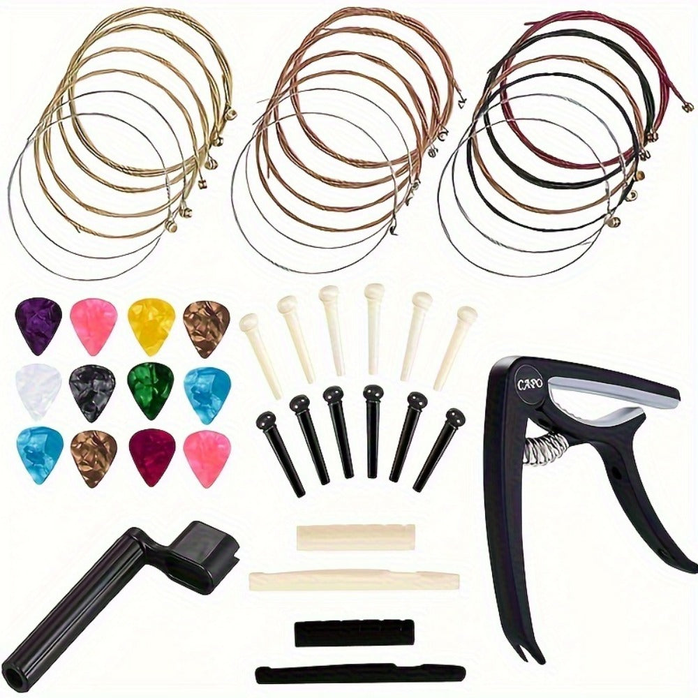 48-Piece Acoustic Guitar Accessory Kit with Strings shown in the main product view