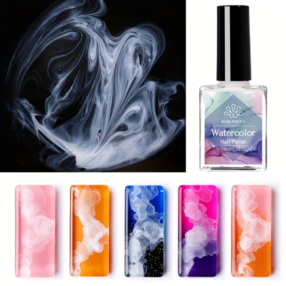 Blooming Gel Nail Polish White Watercolor Gradient Flower Effect — Semi-Permanent Soak-Off LED UV Nail Art Ink, Floral Marble Manicure Tool for Women Home Salon, Bridal Wedding Nails Gift