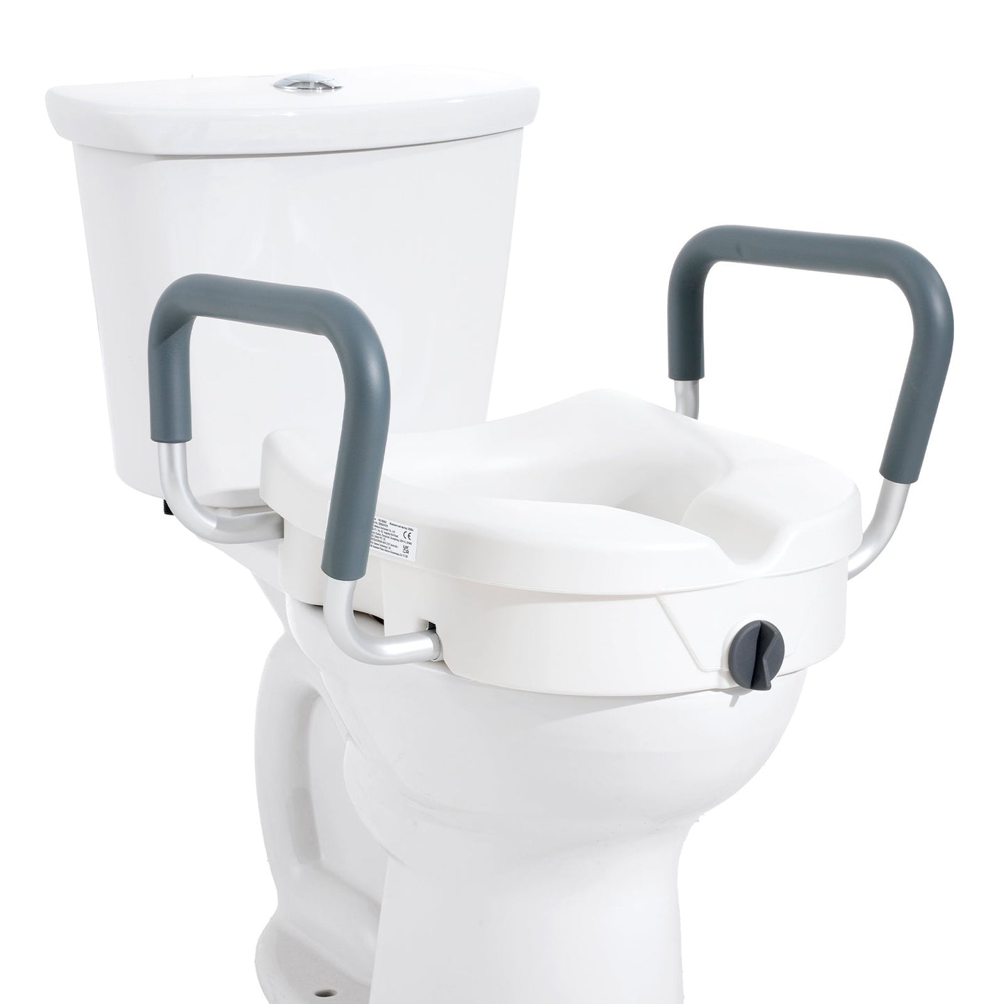 Raised Toilet Seat with Arms for Seniors & Elderly - 5 Inch Elevated Toilet Seat, 350 lbs Capacity, Twist Lock, Adjustable Armrests with Padding, Fits Round & Elongated Toilets