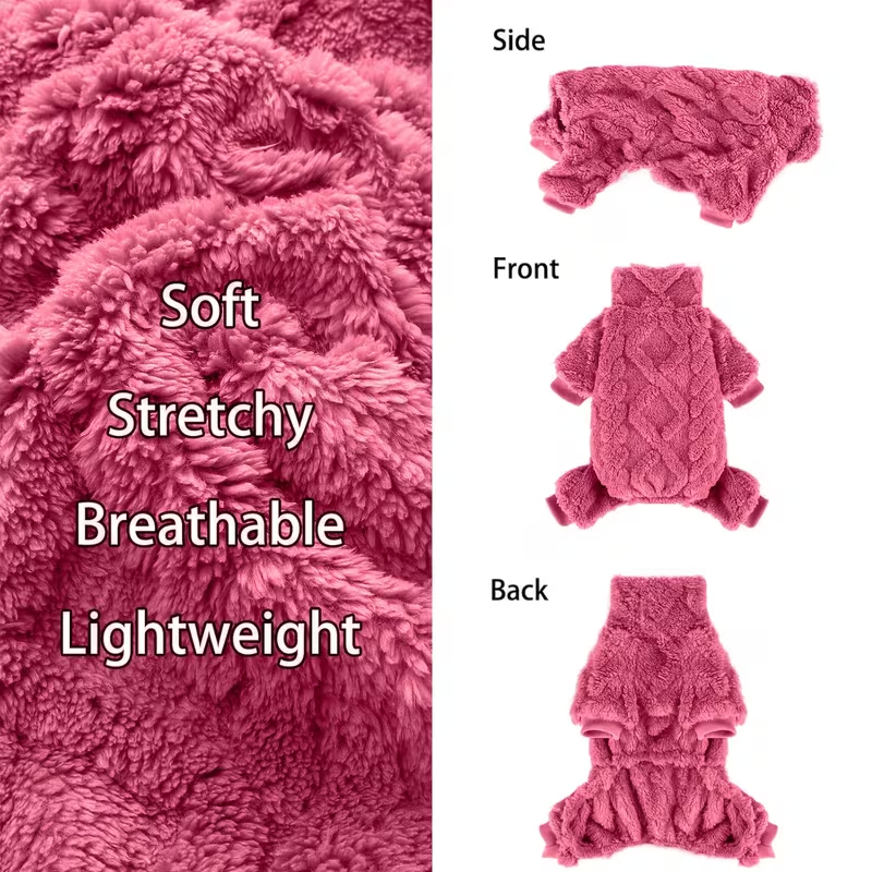 Fleece Dog Sweater Turtleneck Jumpsuit for Small Dogs & Cats 1-15 lbs - Soft Warm Winter Puppy Pajamas Onesie, Machine Washable Open Belly Pet Clothes for Girls, XXS-M, 6 Colors