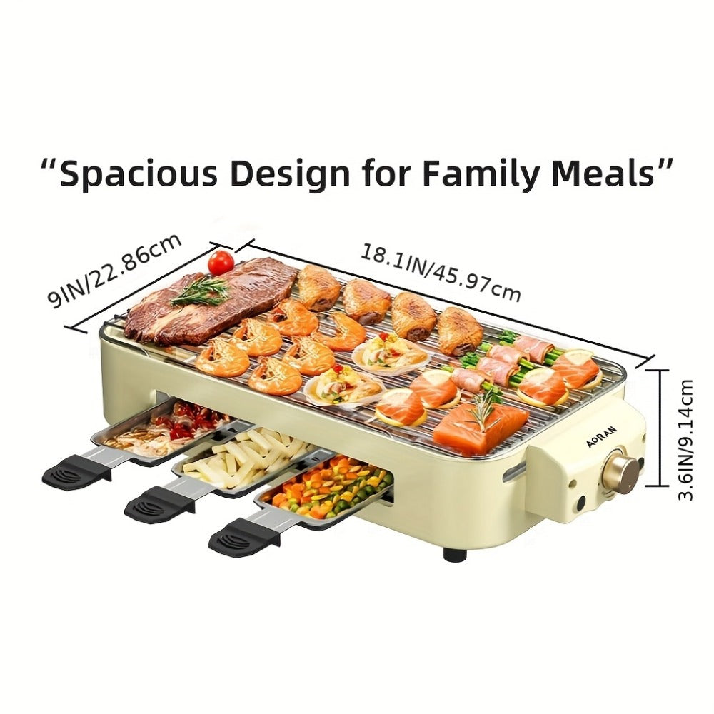 Electric Grill 2-in-1 Indoor BBQ & Frying Pan – 1500W Temperature Control, Non-Stick Detachable Cooking Board, Portable Electric Grill for Meat, Dishwasher Safe, Christmas Gift Idea with Gift Bag
