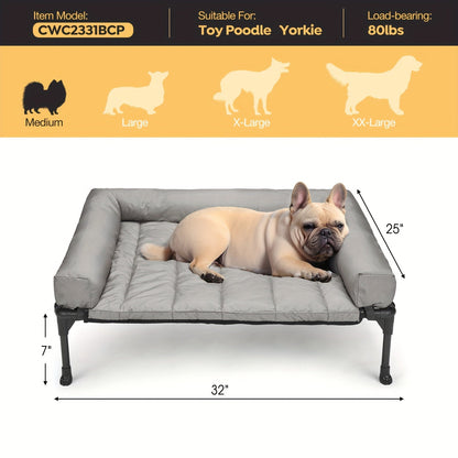 Elevated Dog Bed with Cooling Mesh & Removable Bolster Pillow Top Mat – Raised Dog Cot Bed, No-Slip Feet, Breathable Dog Sofa Bed for Indoor & Outdoor Use