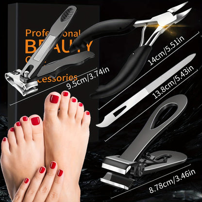 Heavy Duty Toenail Clippers Set 3 Piece for Thick Nails — Wide Jaw Stainless Steel Straight & Angled Nail Clipper with Nail File, Large Nail Cutter for Men Seniors Women Ingrown Toenail Pedicure Tool