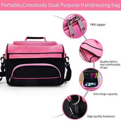 Hairdresser Tool Bag Multi-Functional Salon Styling Organizer with Adjustable Strap Large Capacity Hair Makeup Artist Case for Professionals Travel Pink Black Zebra