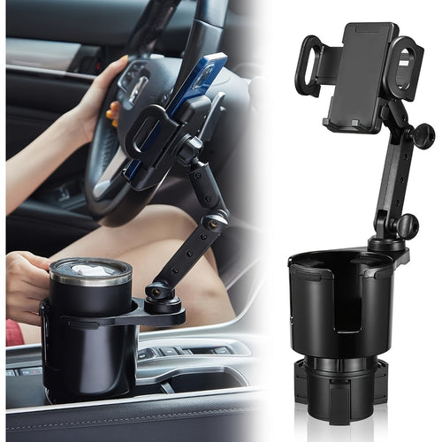1 In-car 2-in-1 Holder, Versatile Portable Swivelable Car Phone Cup Holder for Cars, SUVs, Trucks, with Shock Trim, Black Car Cup Holder Extender
