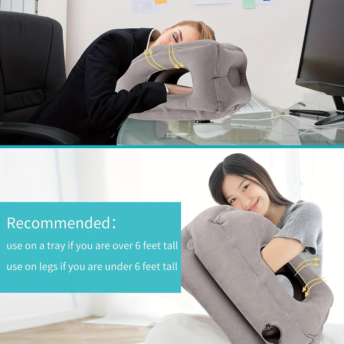 [Inflatable Travel Pillow] 1pc Inflatable Travel Pillow with Patented Valve Design - Adjustable Neck & Head Support, Lightweight & Medium-Firm Ergonomic Air Pillow for Long Haul Flights, Cars, Buses, Trains, Office Napping (Mixed Colors)