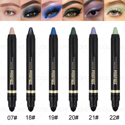 Shimmer Glitter Eyeshadow Stick Set 6 Pcs Dual-Tipped Eye Pencil with Blending Brush Creamy Pigmented Eye Contouring Highlighting Kit Multicolor Shades for Women Beginner Pro Gift