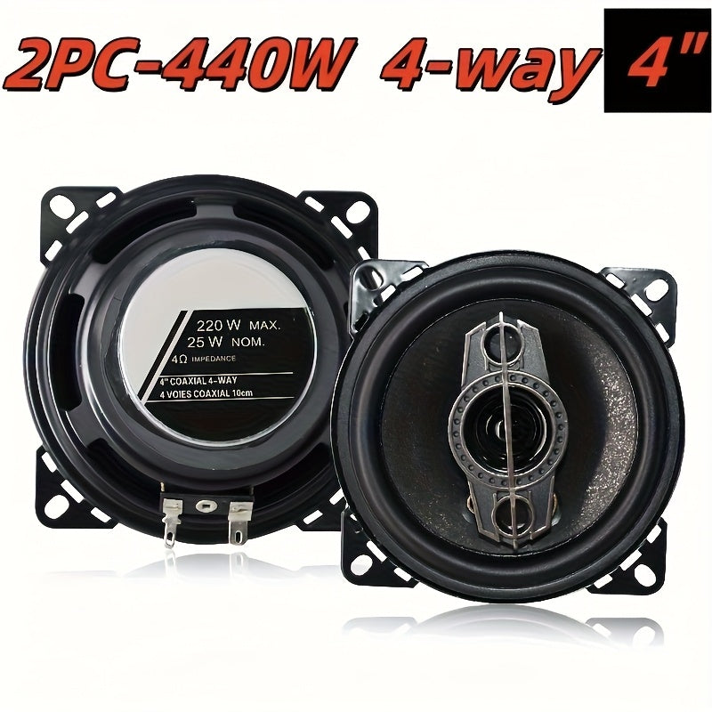 2/4pcs 4-Inch 440W 4-Way Coaxial Car Speakers with Multi-layer Mica Array Subwoofer, Enhanced Bass Response And Included Wires Perfect for Car Door Auto Audio Music Systems
