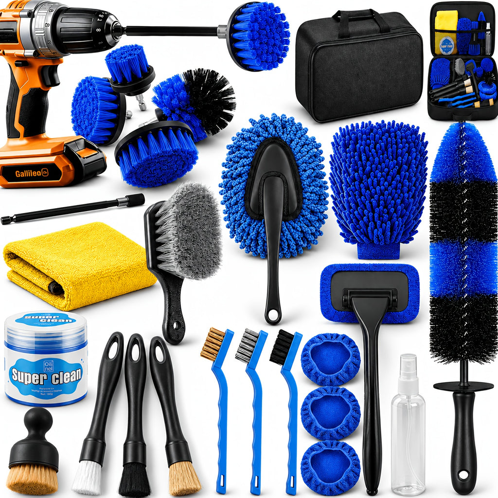 26pcs Car Detailing Brush Set, Car Detailing Kit, Car Detailing Brushes, Car Cleaning Kit, Car Windshield Cleaning Tool, Professional Car Care Kit - Car Wash Brush Kit for Interior Exterior Wheels