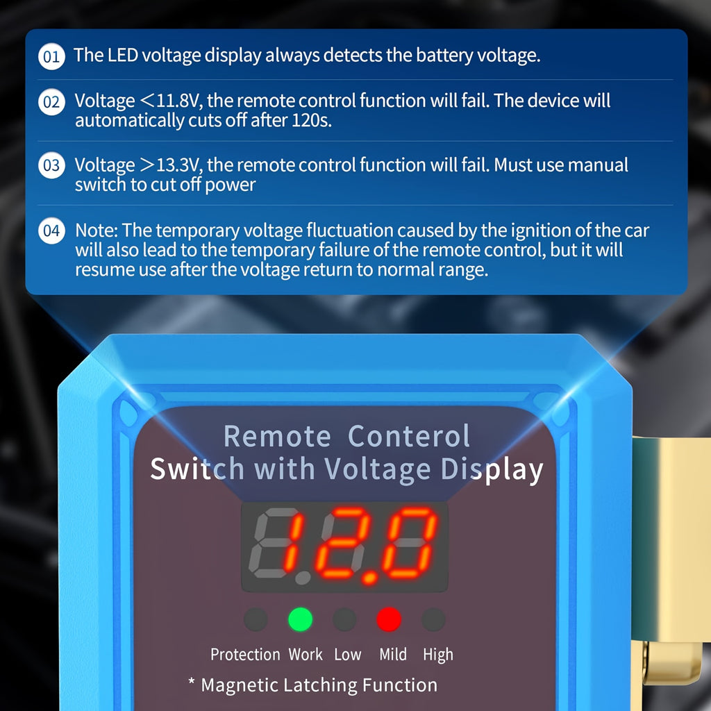 12V 240A Remote Battery Disconnect Switch with Two Remote Controllers, Upgraded Smart Voltage Vehicle Power Cut-Off Switch Featuring Magnetic Lock Design, Anti-Theft and Anti-Misoperation Functions to Prevent Battery Drain, Suitable for Horizontal