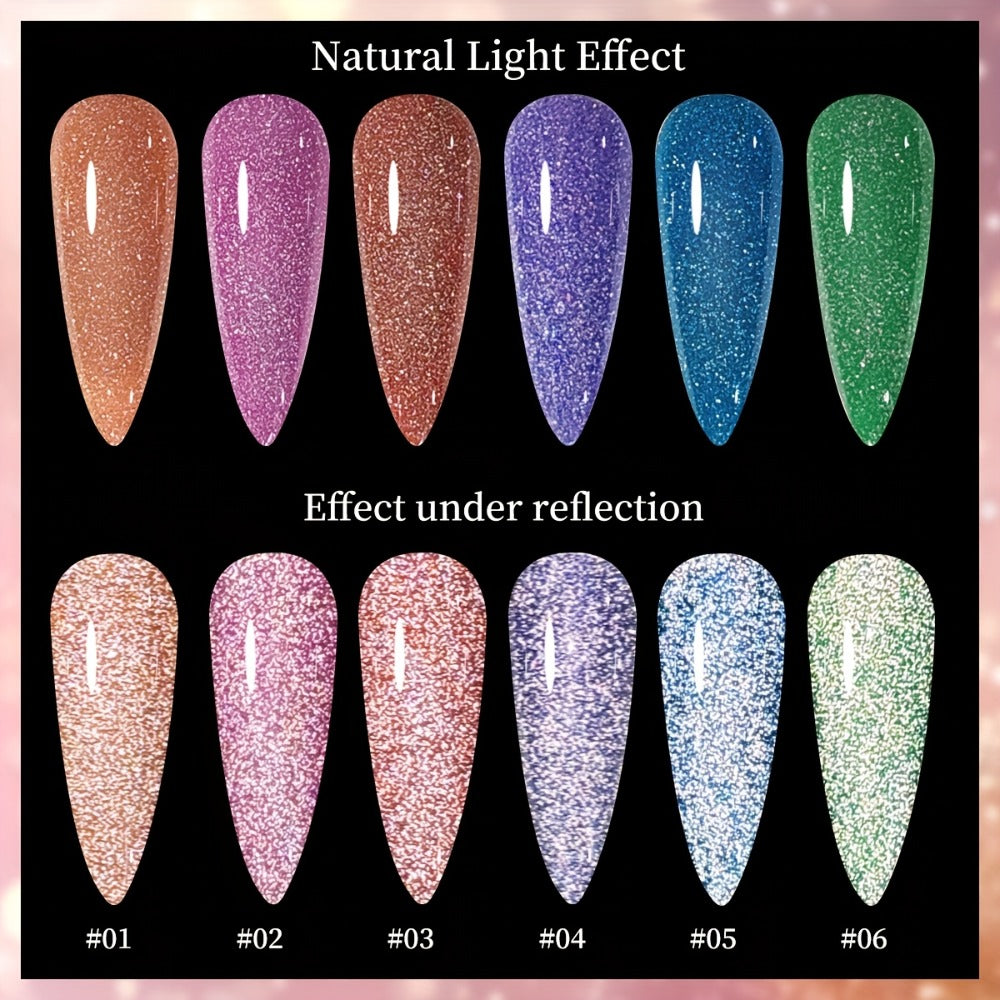 Glitter Gel Nail Polish Set 6pcs Crushed Starlight Sparkling Rhinestone Soak-Off UV LED 0.51oz Each – Photo Frame & Candy Styles Seasonal Nail Art Kit for Women, Salon & Home Manicure, Gift for Her