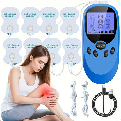 TENS EMS Dual Channel Muscle Stimulator Massager – 8 Electrodes for Back, Shoulder & Knee Pain Relief, Muscle Recovery, Portable Electric Pulse Therapy Device