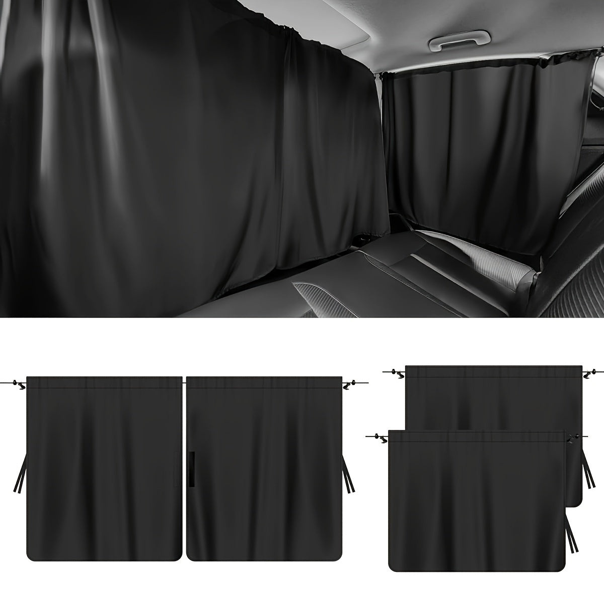 4pcs Car Privacy Curtain Set, Oxford Material, with Rear Seat and Side Window Drapes, Storage Pockets for Sedans and SUVs, Car Curtains