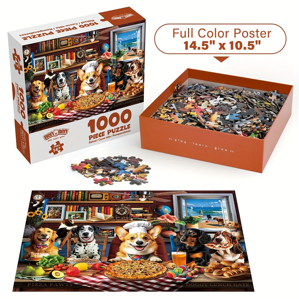 Dogs Dinner Party Jigsaw Puzzle 500 & 1000 Pieces for Adults – Funny Dog Art Puzzle with Letters on Back & Reference Poster, Family Game Night Gift for Dog Lovers Christmas Birthday Thanksgiving