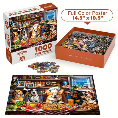 Dogs Dinner Party Jigsaw Puzzle 500 & 1000 Pieces for Adults – Funny Dog Art Puzzle with Letters on Back & Reference Poster, Family Game Night Gift for Dog Lovers Christmas Birthday Thanksgiving