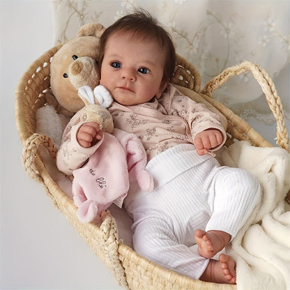 Bathable Reborn Baby Doll 19 Inch Full Silicone Vinyl 3D Painted Light Beige Skin Poseable Limbs Hand-Tied Hair Newborn Gift Set Pacifier Bottle Certificate for Kids Collectors