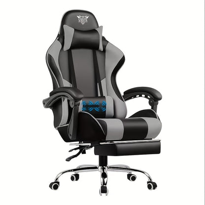 RGB Gaming Chair with LED Lights Footrest Ergonomic Gaming Chair with Massage Lumbar Support Reclining Video Game Chair for Adults Home Office Computer Chair with USB RGB Lighting