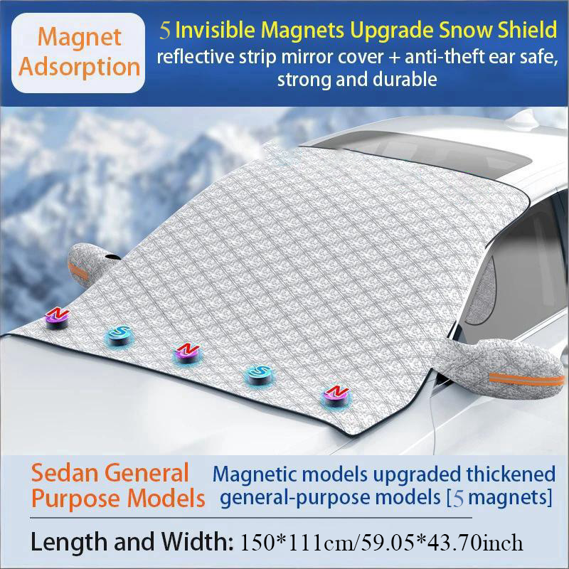 Heavy-Duty Magnetic Car Windshield Snow Cover with Quick Snow Removal, Fit for Cars/Suvs, All-Weather Oxford Cloth Winter Protector, Scratch-Resistant Glass And Rearview Mirror Strips, Full-Coverage Snow Shield (No-Scratch)