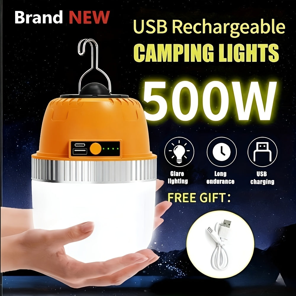 Rechargeable LED Camping Lantern with Power Bank USB Outdoor Hanging Tent Light Built-in Battery Emergency Lamp for Camping BBQ Hiking Patio Backpacking Portable Camp Light Orange